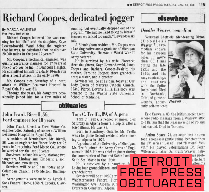 detroit free press obituaries